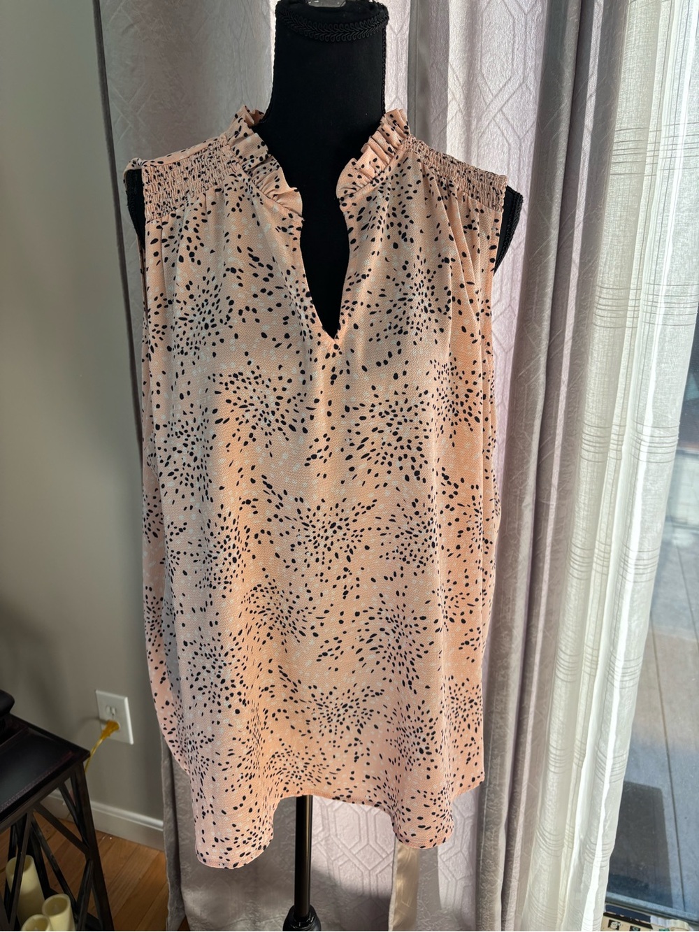 Halogen Pink Blouse 2X abstract print sleeveless ruffle blouse (Nordstrom)
